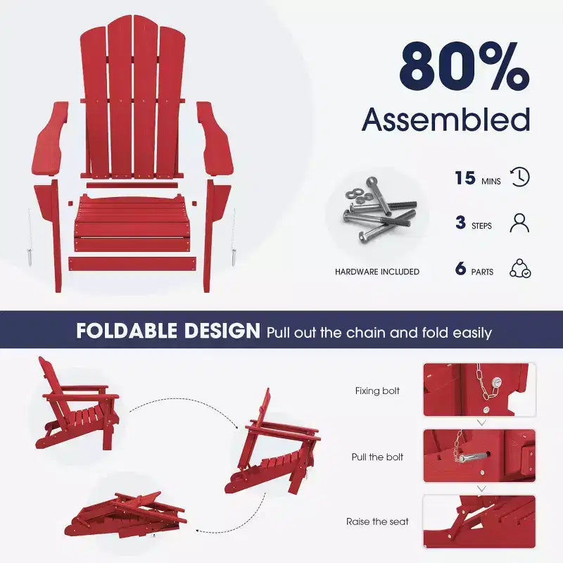 Hyleory Folding Adirondack Chair Outdoor, HDPE Patio Accent Chair