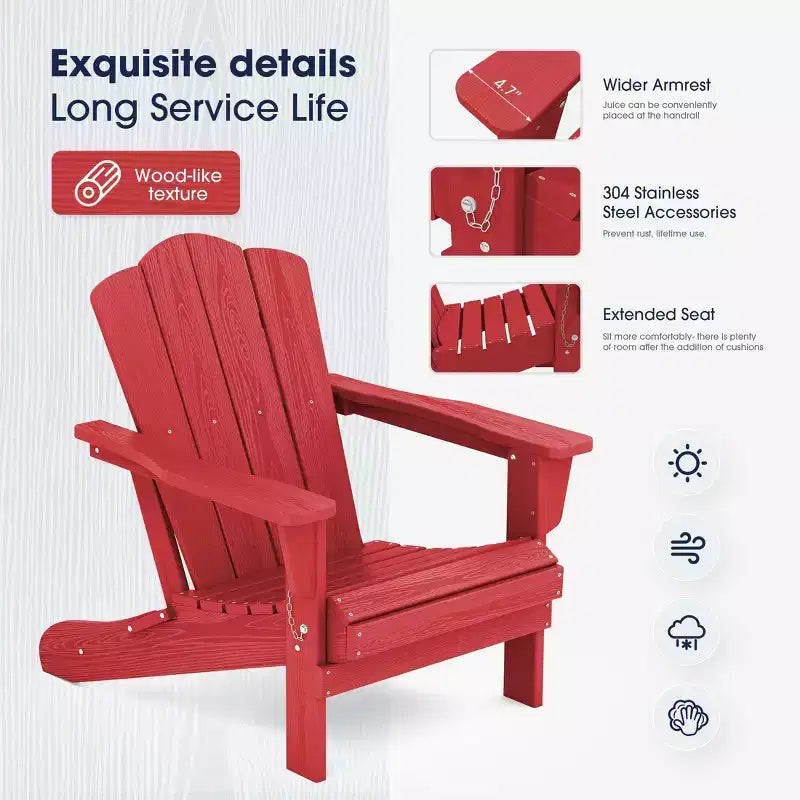Hyleory Folding Adirondack Chair Outdoor, HDPE Patio Accent Chair