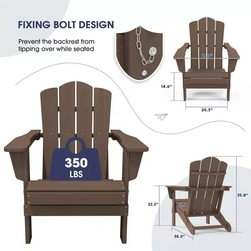 Hyleory Folding Adirondack Chair Outdoor, HDPE Patio Accent Chair