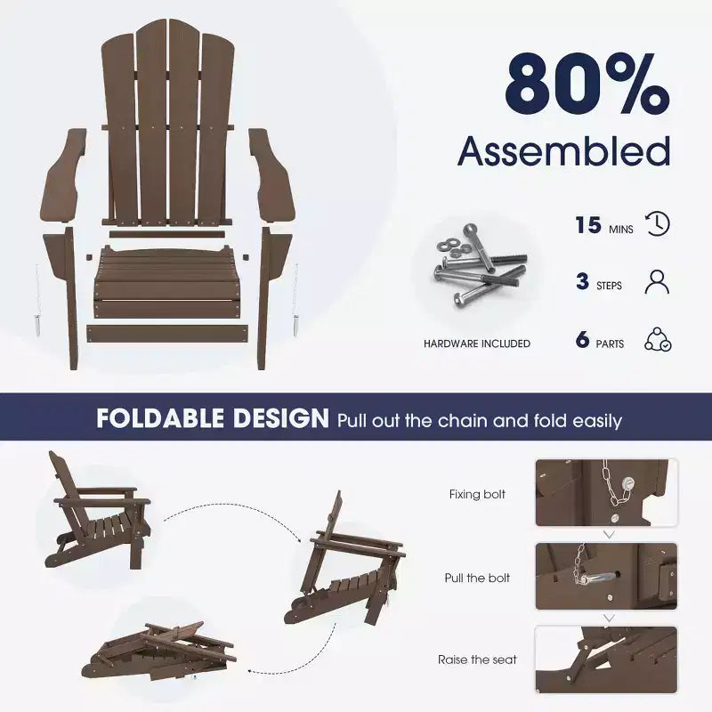 Hyleory Folding Adirondack Chair Outdoor, HDPE Patio Accent Chair