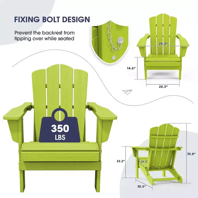 Hyleory Folding Adirondack Chair Outdoor, HDPE Patio Accent Chair