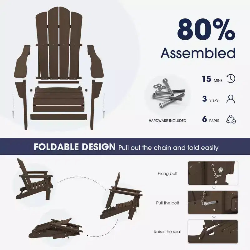 Hyleory Folding Adirondack Chair Outdoor, HDPE Patio Accent Chair