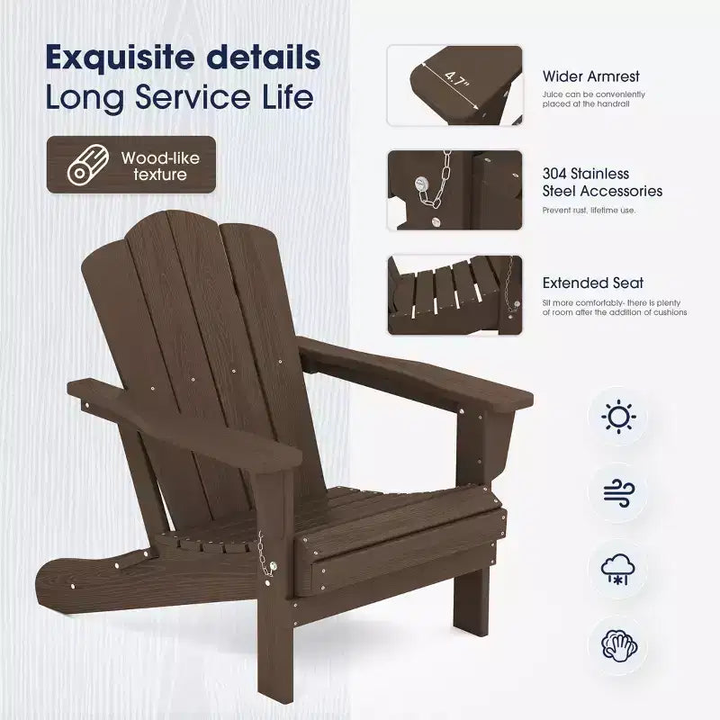 Hyleory Folding Adirondack Chair Outdoor, HDPE Patio Accent Chair