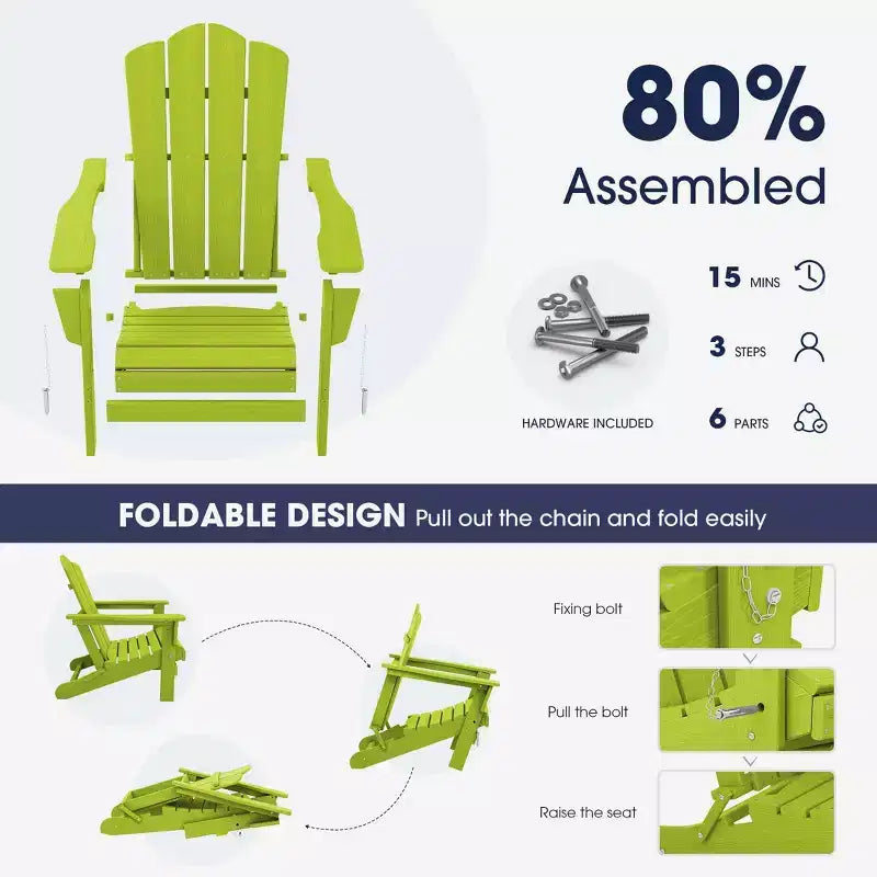 Hyleory Folding Adirondack Chair Outdoor, HDPE Patio Accent Chair
