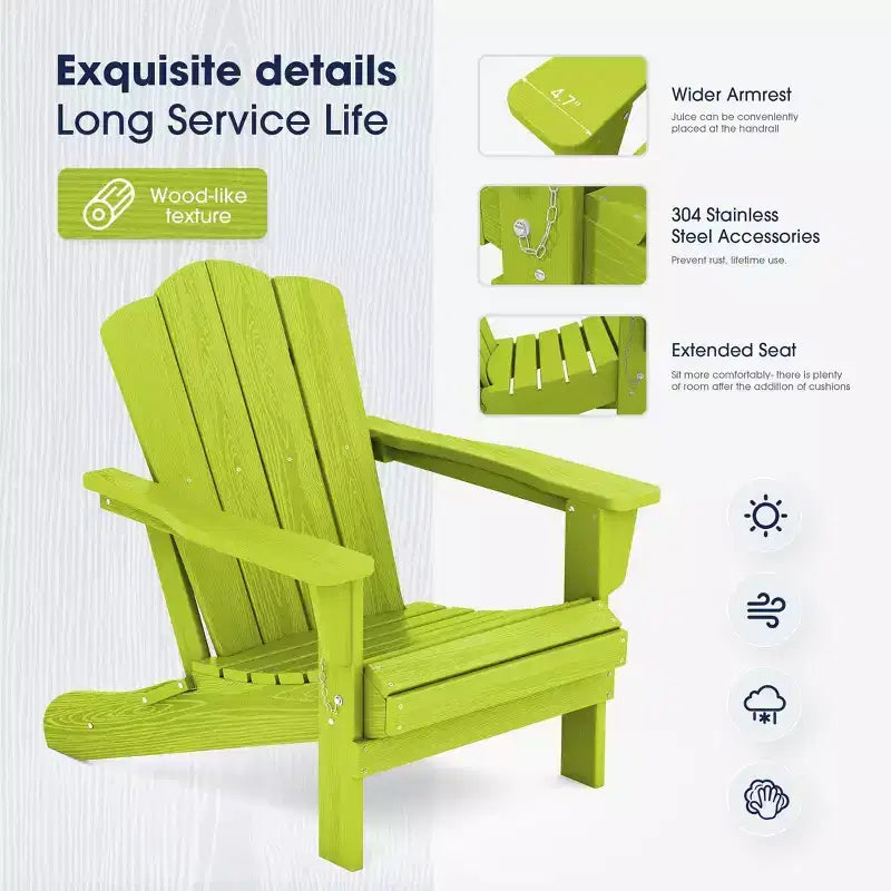 Hyleory Folding Adirondack Chair Outdoor, HDPE Patio Accent Chair