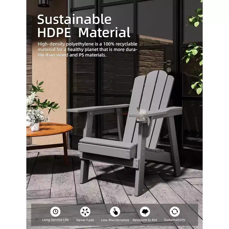 EROMMY Adirondack Chair - Durable HDPE Poly Lumber, Oversized Balcony Porch Patio Outdoor Chair,Gray