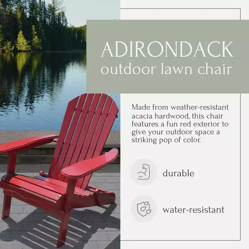Northbeam Outdoor Portable Foldable Wooden Adirondack Deck Lounge Chair
