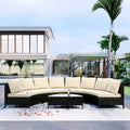 TOPMAX 5 Pieces Outdoor Patio Sectional Half-Moon Sofa Set with Tempered Glass Table