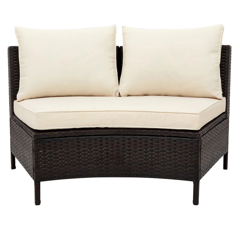 Ensemble de canapé d'extérieur semi-circulaire TOPMAX 5 pièces avec table en verre trempé