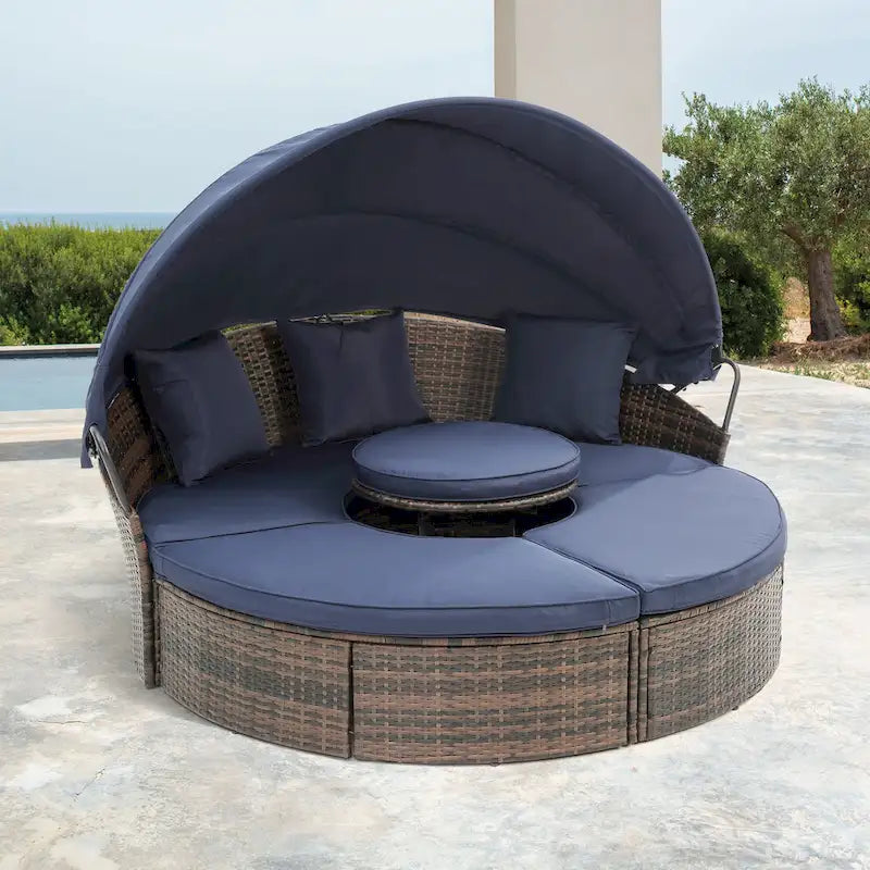 KD Rattan Round Lounge With Canopy Bali Canopy Bed Outdoor