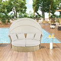 Outdoor Patio Daybed Round Sofa Furniture Set, 4 Pillows