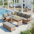 TOMAX 5-PieceRattan Sofa Wicker L-Shaped Set with 2 Extendable Side Tables