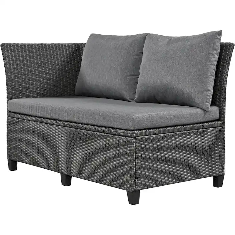 TOMAX Canapé en rotin tressé 5 pièces en forme de L avec 2 tables d'appoint extensibles