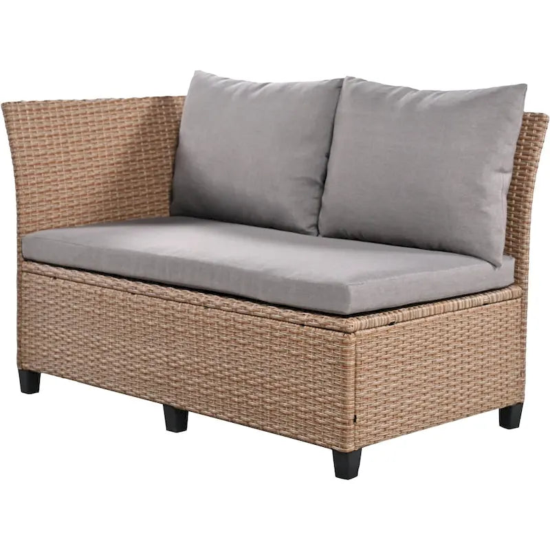 TOMAX Canapé en rotin tressé 5 pièces en forme de L avec 2 tables d'appoint extensibles