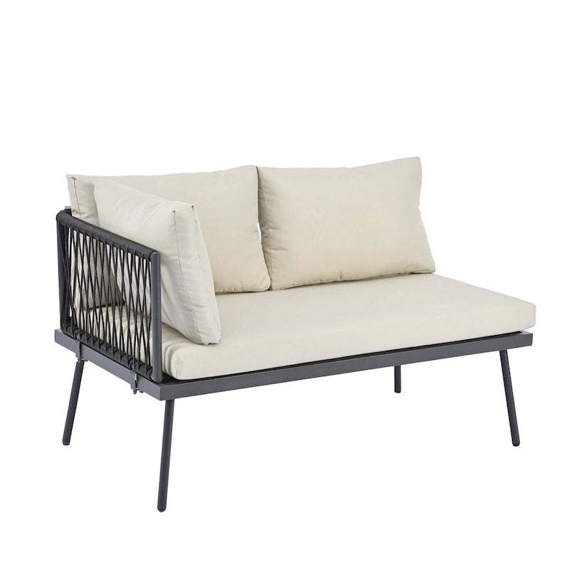 Modern Outdoor 3-Piece PE Rattan Sectional Sofa Set with Cushions and Glass Table