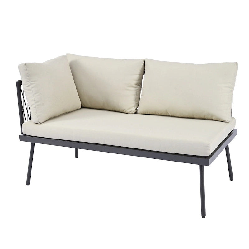 Modern Outdoor 3-Piece PE Rattan Sectional Sofa Set with Cushions and Glass Table