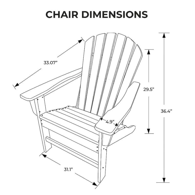 Chaise Adirondack en résine PEHD, chaises de patio, chaise de jardin, résistante aux intempéries pour le jardin, la cour, la plage, la piscine et les meubles de pelouse