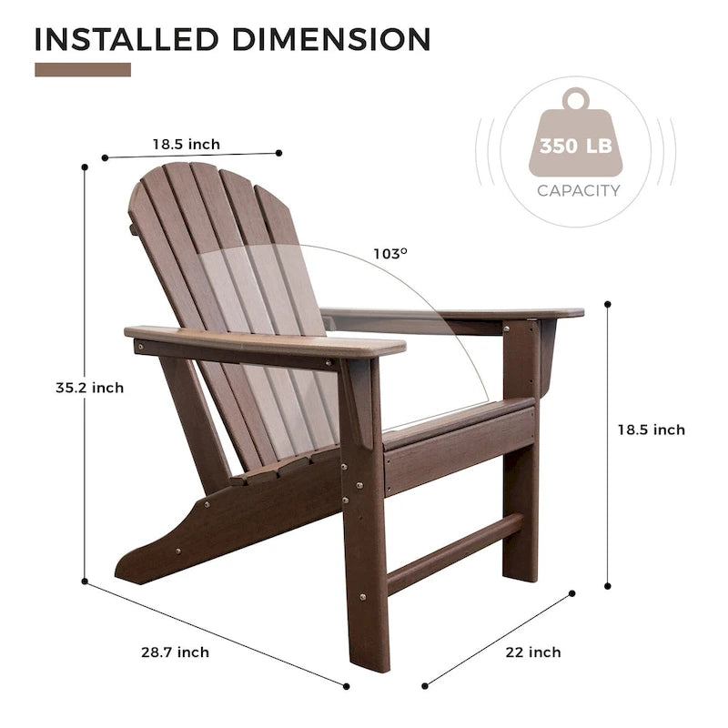 Chaise Adirondack en résine PEHD, chaises de patio, chaise de jardin, résistante aux intempéries pour le jardin, la cour, la plage, la piscine et les meubles de pelouse