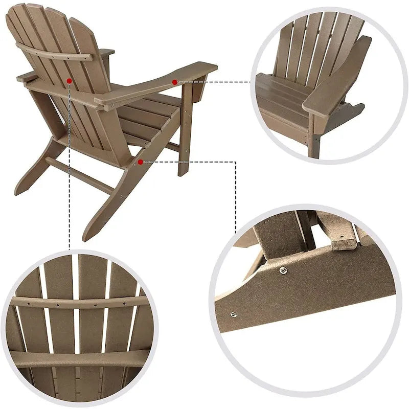 Chaise Adirondack en résine PEHD, chaises de patio, chaise de jardin, résistante aux intempéries pour le jardin, la cour, la plage, la piscine et les meubles de pelouse