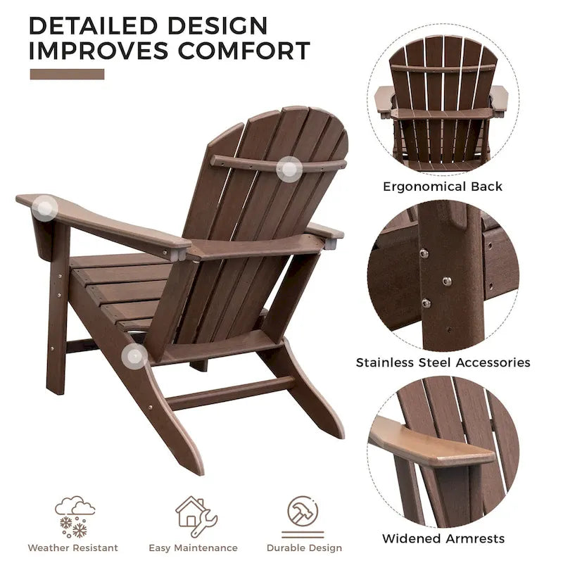 Chaise Adirondack en résine PEHD, chaises de patio, chaise de jardin, résistante aux intempéries pour le jardin, la cour, la plage, la piscine et les meubles de pelouse