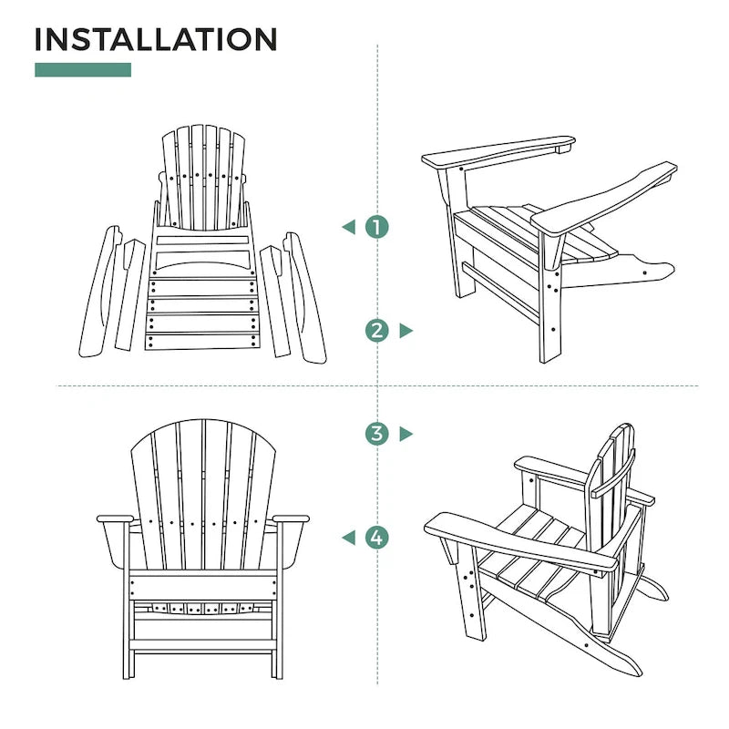 Chaise Adirondack en résine PEHD, chaises de patio, chaise de jardin, résistante aux intempéries pour le jardin, la cour, la plage, la piscine et les meubles de pelouse