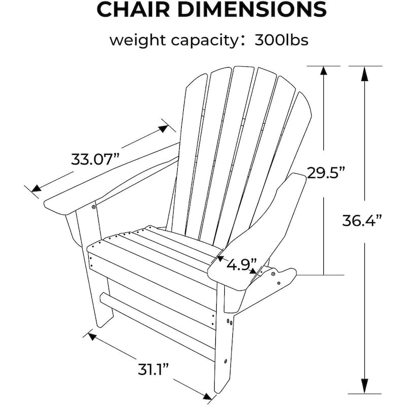 Chaise Adirondack en résine PEHD, chaises de patio, chaise de jardin, résistante aux intempéries pour le jardin, la cour, la plage, la piscine et les meubles de pelouse
