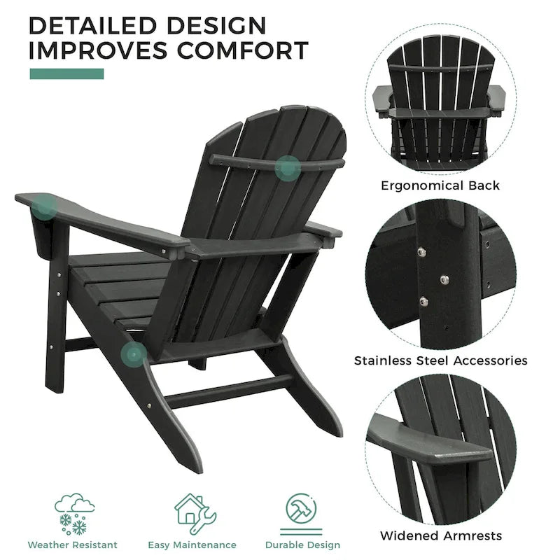 Chaise Adirondack en résine PEHD, chaises de patio, chaise de jardin, résistante aux intempéries pour le jardin, la cour, la plage, la piscine et les meubles de pelouse