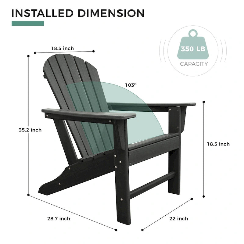 Chaise Adirondack en résine PEHD, chaises de patio, chaise de jardin, résistante aux intempéries pour le jardin, la cour, la plage, la piscine et les meubles de pelouse