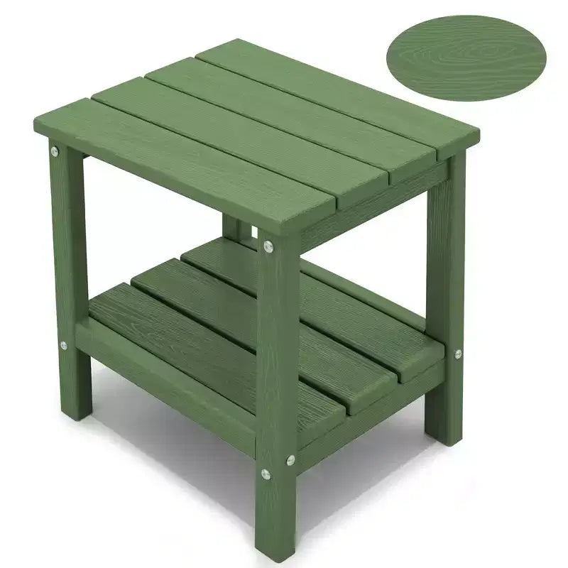 Hyleory Double-Tier Patio Adirondack Side Table, Outdoor HDPE Square End Table