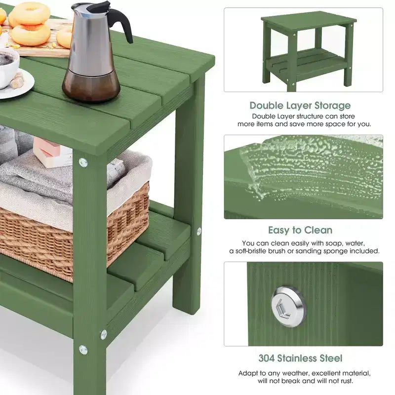 Hyleory Double-Tier Patio Adirondack Side Table, Outdoor HDPE Square End Table