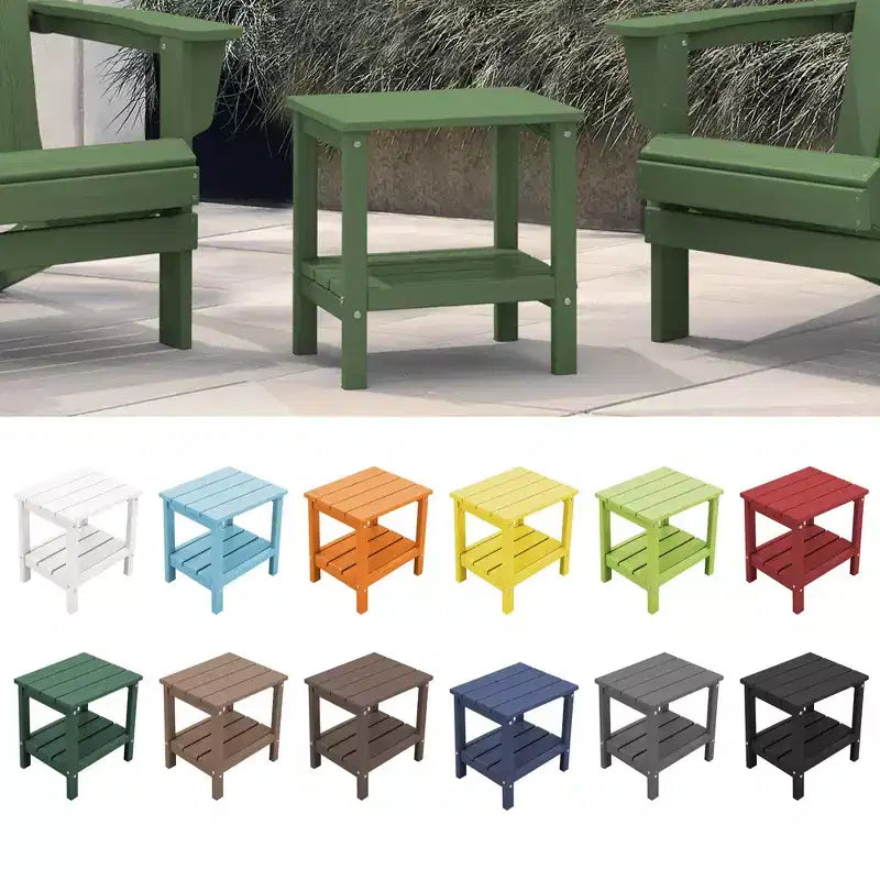 Hyleory Double-Tier Patio Adirondack Side Table, Outdoor HDPE Square End Table