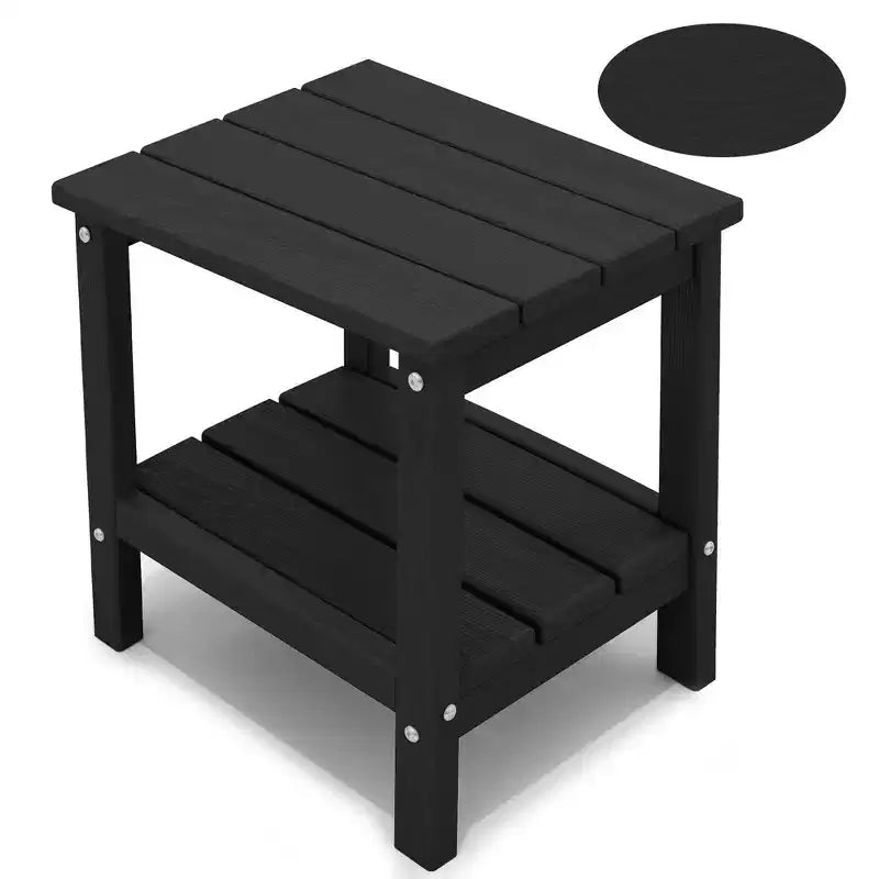 Hyleory Double-Tier Patio Adirondack Side Table, Outdoor HDPE Square End Table