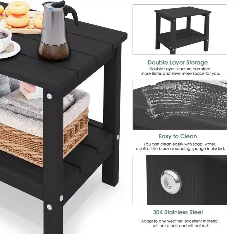 Hyleory Double-Tier Patio Adirondack Side Table, Outdoor HDPE Square End Table