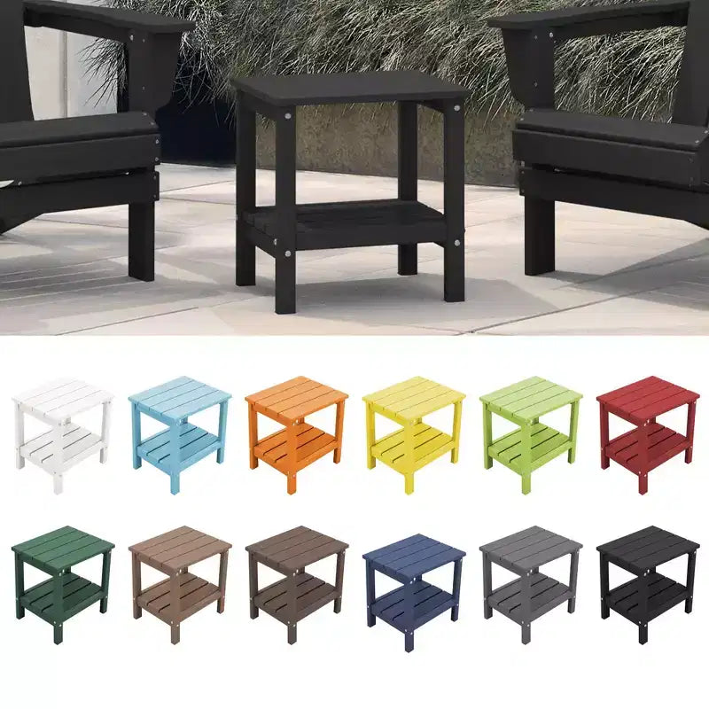 Hyleory Double-Tier Patio Adirondack Side Table, Outdoor HDPE Square End Table