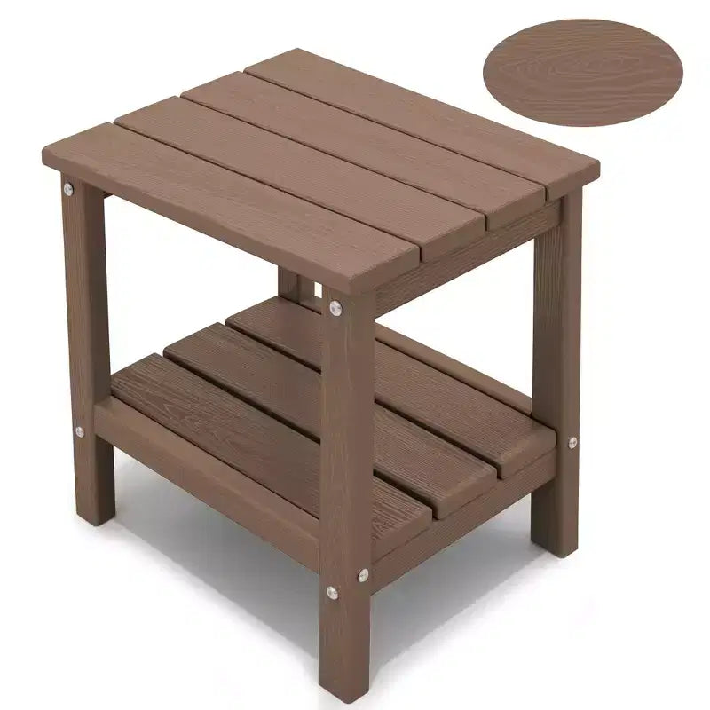 Hyleory Double-Tier Patio Adirondack Side Table, Outdoor HDPE Square End Table