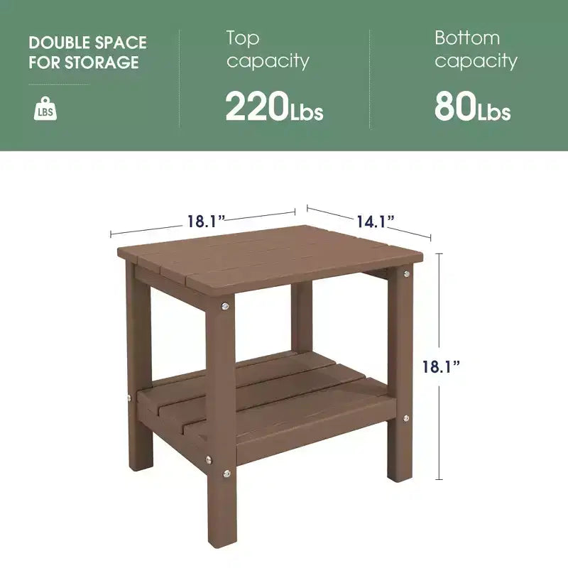 Hyleory Double-Tier Patio Adirondack Side Table, Outdoor HDPE Square End Table
