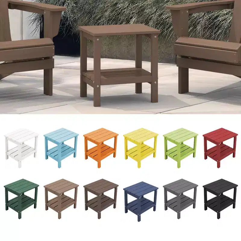 Hyleory Double-Tier Patio Adirondack Side Table, Outdoor HDPE Square End Table