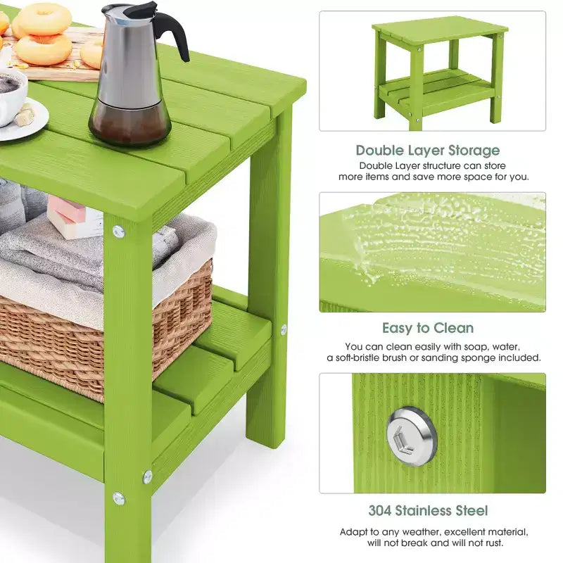 Hyleory Double-Tier Patio Adirondack Side Table, Outdoor HDPE Square End Table