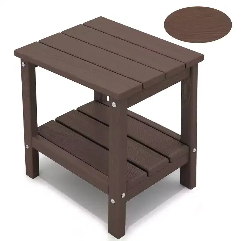 Hyleory Double-Tier Patio Adirondack Side Table, Outdoor HDPE Square End Table