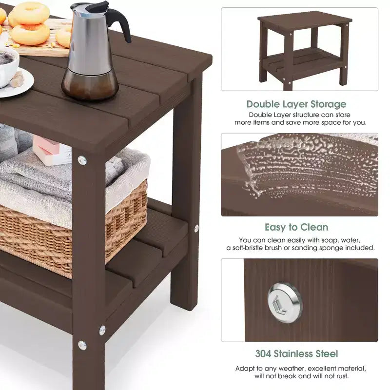 Hyleory Double-Tier Patio Adirondack Side Table, Outdoor HDPE Square End Table