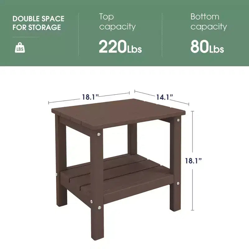 Hyleory Double-Tier Patio Adirondack Side Table, Outdoor HDPE Square End Table
