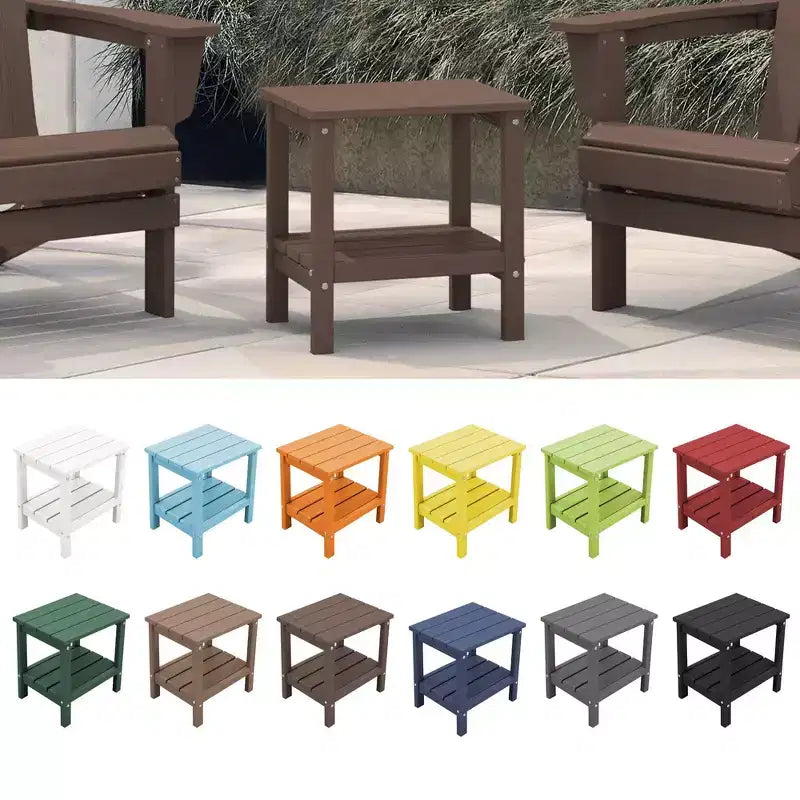 Hyleory Double-Tier Patio Adirondack Side Table, Outdoor HDPE Square End Table