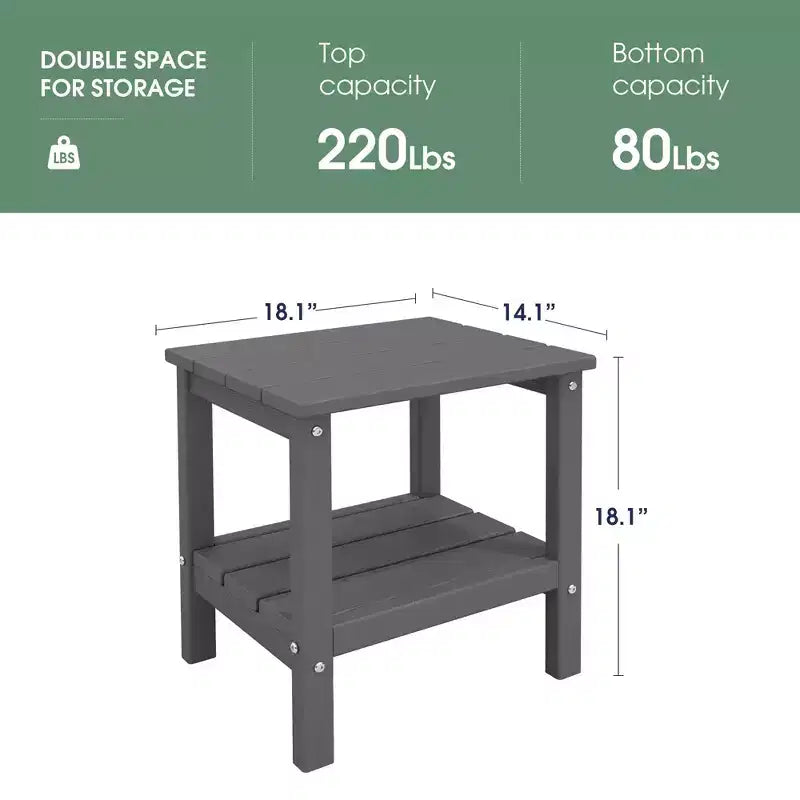 Hyleory Double-Tier Patio Adirondack Side Table, Outdoor HDPE Square End Table