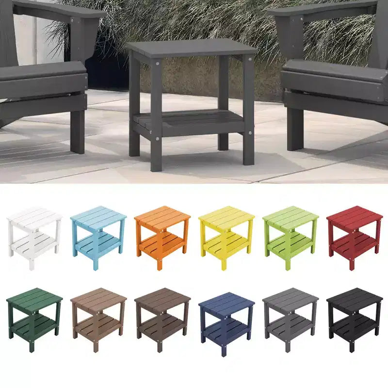 Hyleory Double-Tier Patio Adirondack Side Table, Outdoor HDPE Square End Table