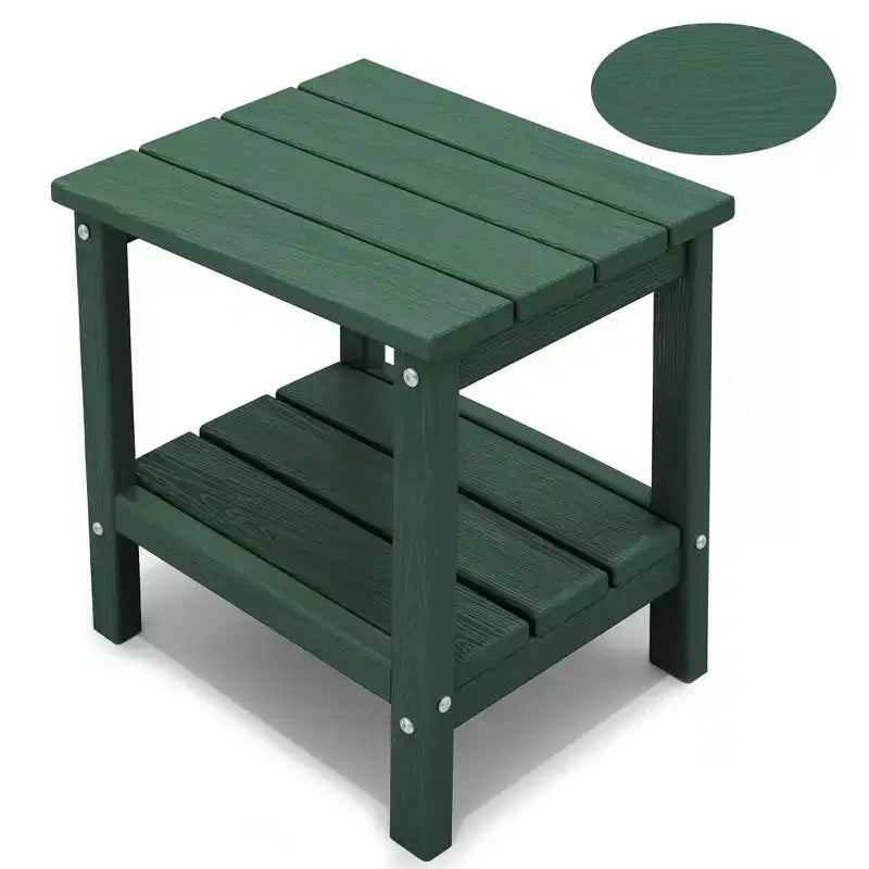 Hyleory Double-Tier Patio Adirondack Side Table, Outdoor HDPE Square End Table