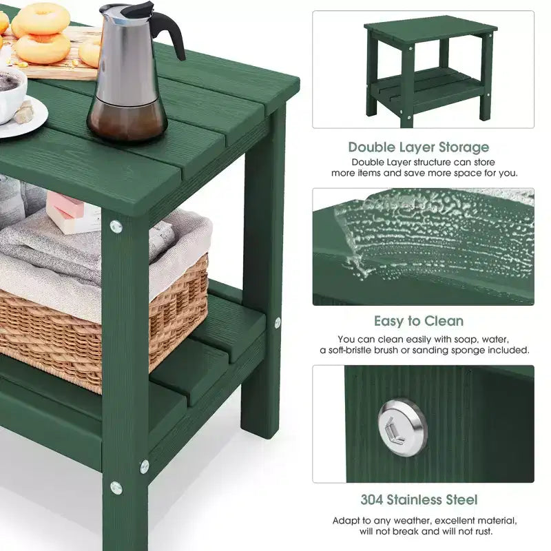 Hyleory Double-Tier Patio Adirondack Side Table, Outdoor HDPE Square End Table