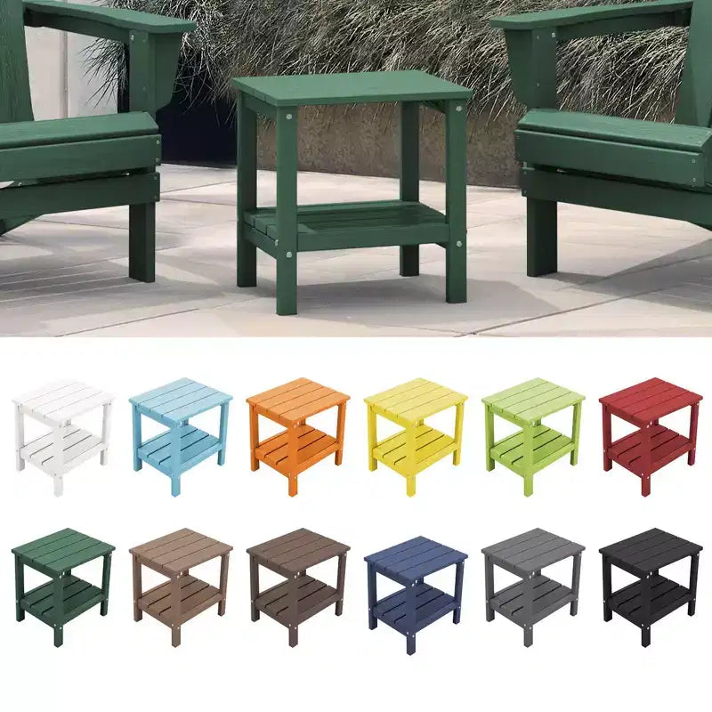 Hyleory Double-Tier Patio Adirondack Side Table, Outdoor HDPE Square End Table