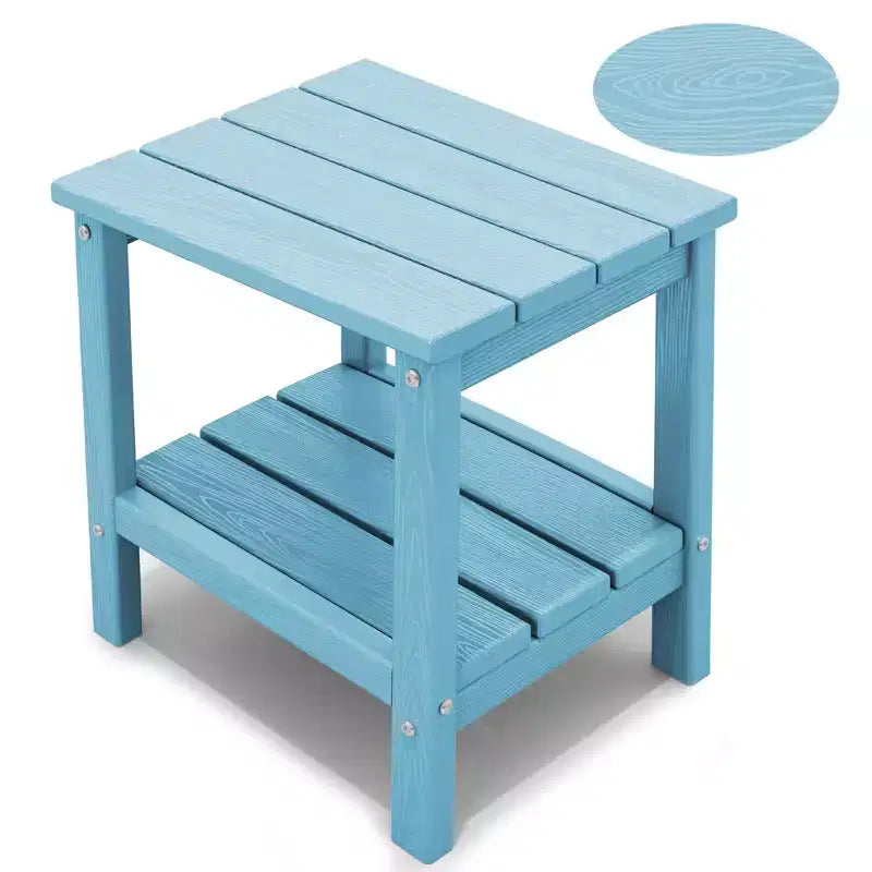 Hyleory Double-Tier Patio Adirondack Side Table, Outdoor HDPE Square End Table