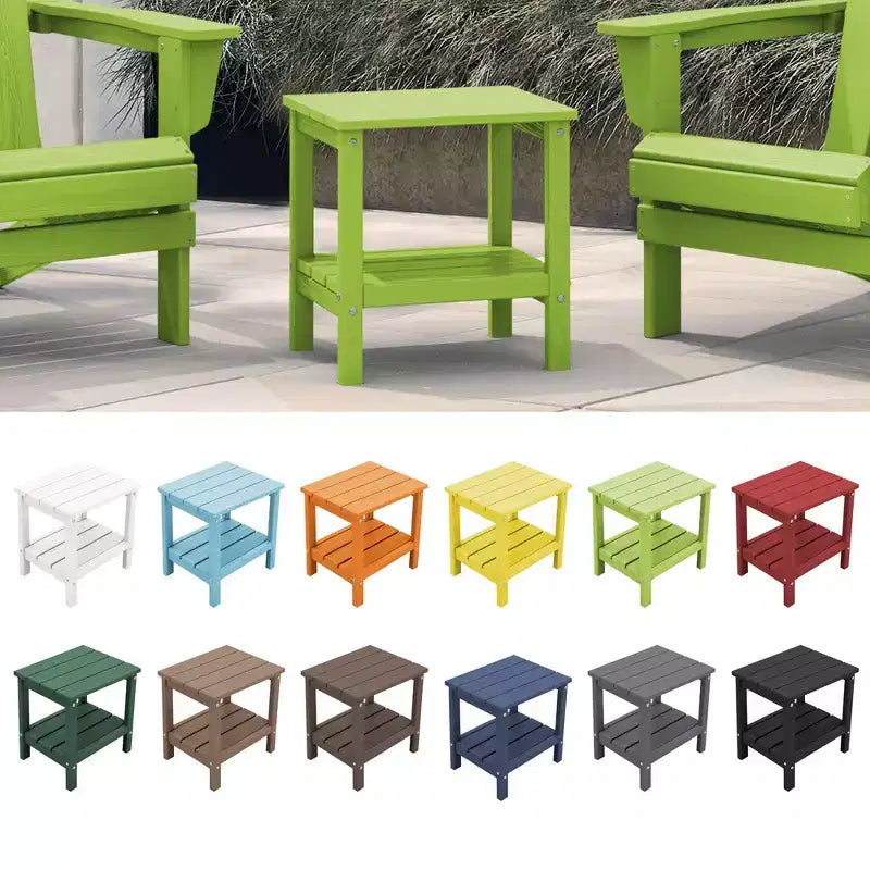 Hyleory Double-Tier Patio Adirondack Side Table, Outdoor HDPE Square End Table