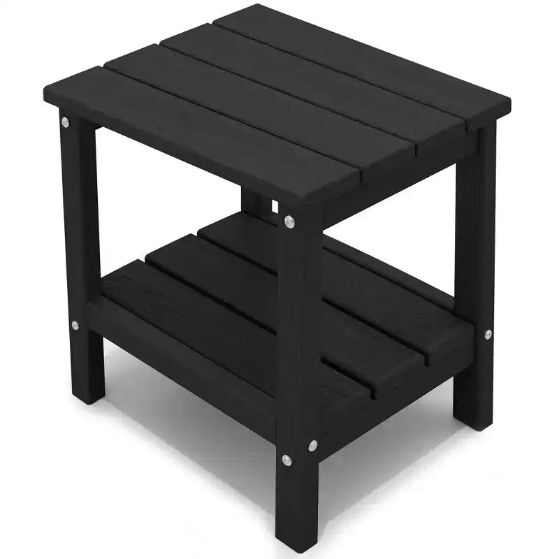 Hyleory Double-Tier Patio Adirondack Side Table, Outdoor HDPE Square End Table